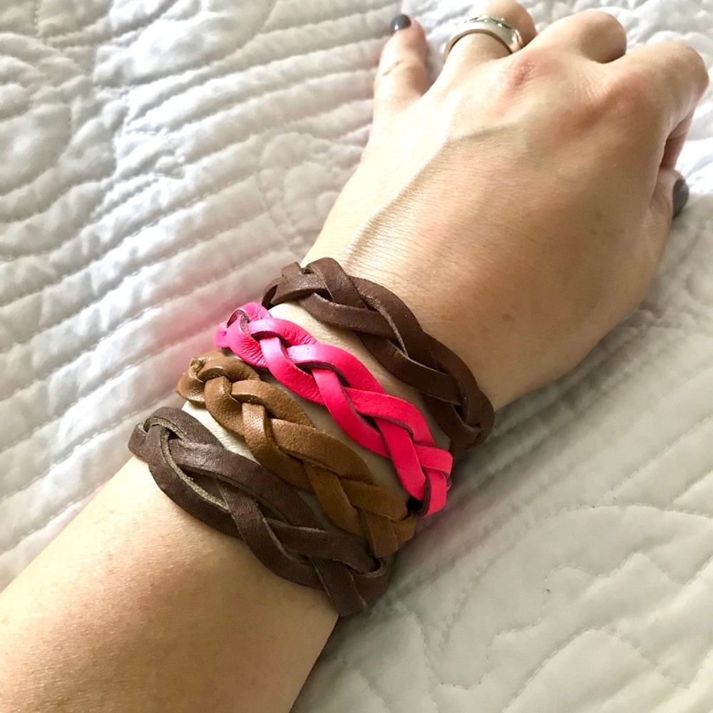 Set of 4 leather mystery braid bracelets handmade.